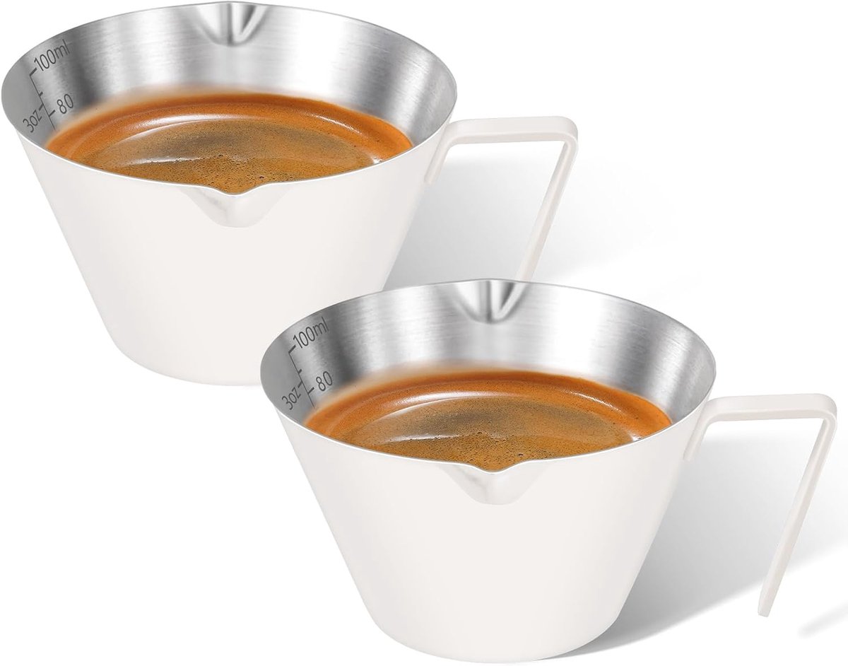 Twee espressokopjes van 100 ml geschikt voor handvatten - wit