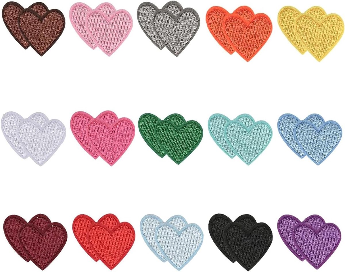 Set van 30 Strijkpatches, Hartvormige Patches, Mini Borduurpatches voor Kinderen en Volwassenen, Geschikt voor Hoeden, Handtassen, Jassen, Spijkerbroeken en Rugzakken, DIY Decoratieve Strijkpatches