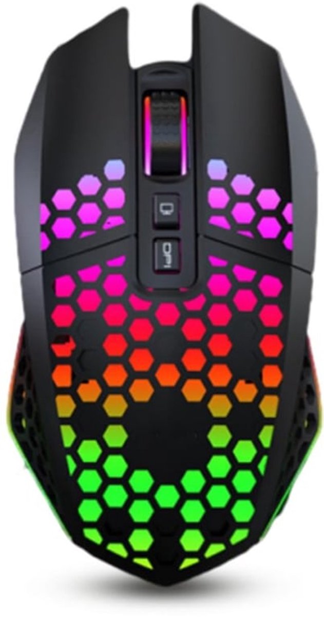 Draadloze Gaming Muis Oplaadbaar, Stille Oplaad Muis Draadloos RGB Luminous Holle Gaming 2.4GHz Computer Benodigdheden, voor PC Computer Laptop Gaming Spelers (Zwart)