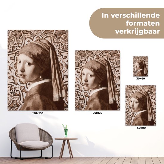 Tuinposter 60x80 cm - Tuindecoratie Meisje met de parel - Johannes Vermeer - Bruin - Poster voor in de tuin - Buiten decoratie - Schutting tuinschilderij - Tuindoek muurdecoratie - Wanddecoratie balkondoek