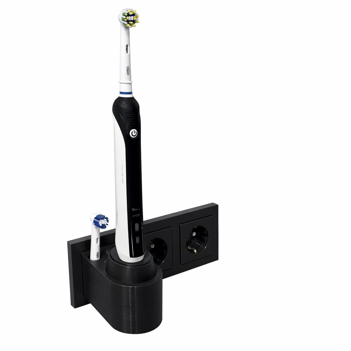 Oral-B Braun Elektrische Tandenborstel Houder Wandmontage Stopcontact – Minimalistische Tandenborstel Organizer Badkamer – Oplaadhouder Wand – Opberg Systeem voor Elektrische Tandenborstel & Opzetborstels – Compact & Stijlvol Design - Zwart