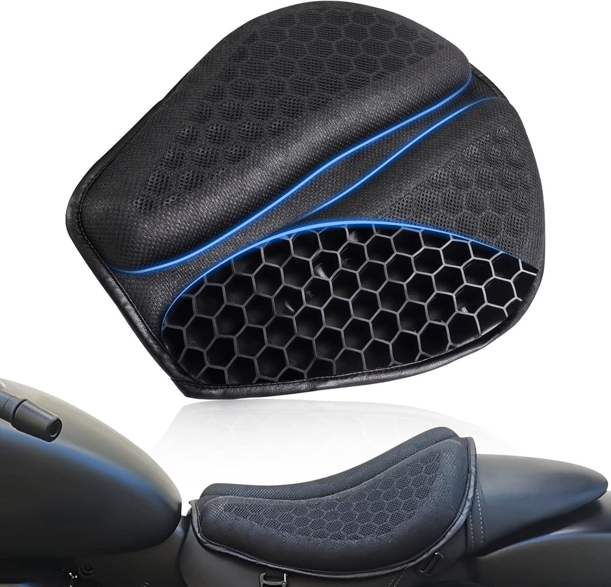Motorfiets Gelkussen - Gel Zitkussen - Gelkussen Zitten - Stuitkussen - Wigkussen - Stoelkussen - Orthopedisch - 35 x 15.5 x 3 cm - Large - Zwart - van Imperatoris
