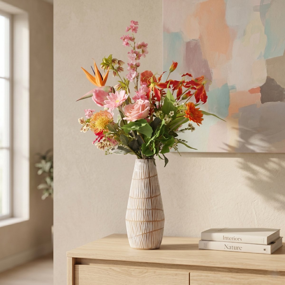 maxifleur Kunstplanten Handgebonden Kunstboeket Fleur Paris - Oranje/Roze Meerkleurig