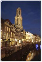 Tuinposter 120x180 cm - Tuindecoratie Domtoren - Water - Licht - Poster voor in de tuin - Buiten decoratie - Schutting tuinschilderij - Tuindoek muurdecoratie - Wanddecoratie balkondoek
