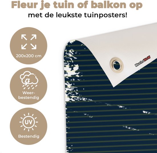 Tuinposter 200x200 cm - Tuindecoratie Vechtsport - Skelet - Retro - Tekening - Poster voor in de tuin - Buiten decoratie - Schutting tuinschilderij - Tuindoek muurdecoratie - Wanddecoratie balkondoek