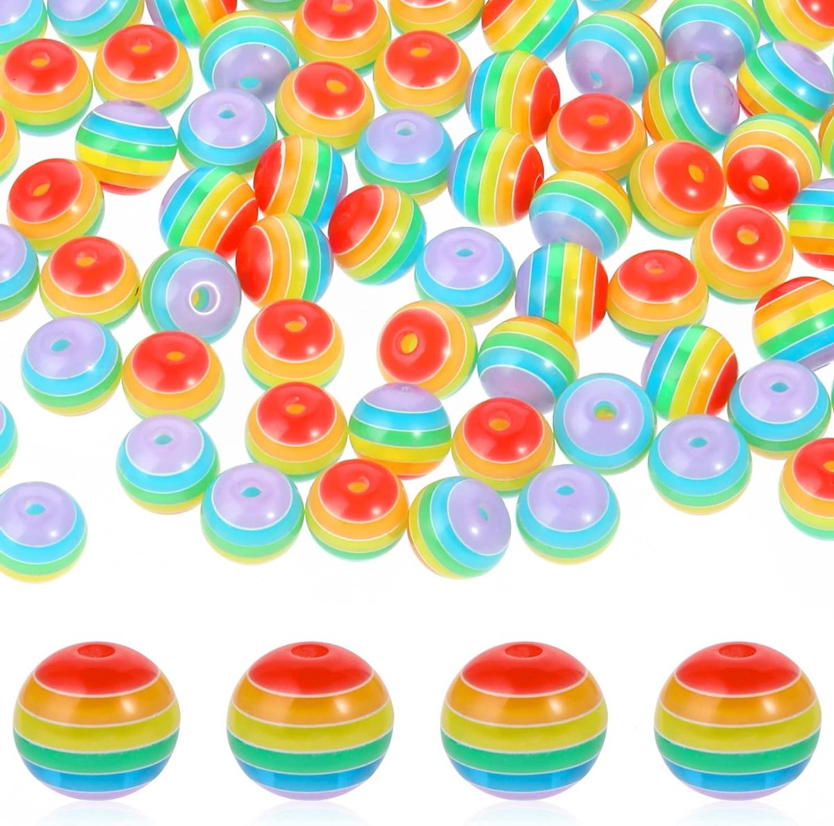 100 Stuks 10mm Acryl Regenboog Strepen Kralen, Ronde Plastic Kralen voor Sieraden Maken, Armbanden en Kettingen met Opbergdoos