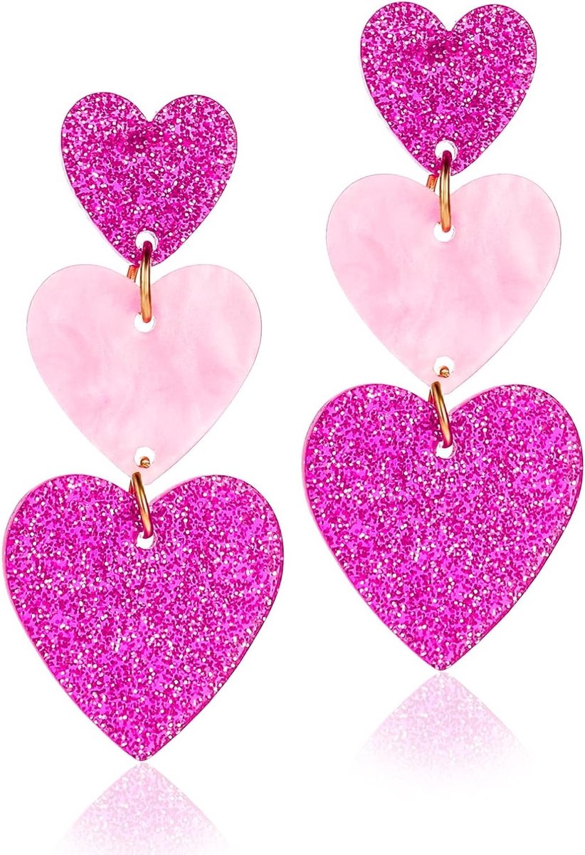 Schattige Roze Hart Oorbellen, Drievoudige Dangle Oorbellen voor Vrouwen en Meisjes, Perfect Cadeau voor Liefhebbers van Hartaccessoires