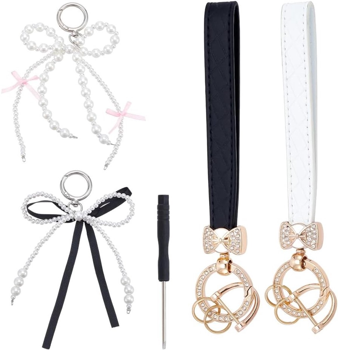 Sleutelhanger armband voor dames in 2 kleuren, strikdesign, sleutelkoord en accessoires voor dagelijks gebruik en reizen