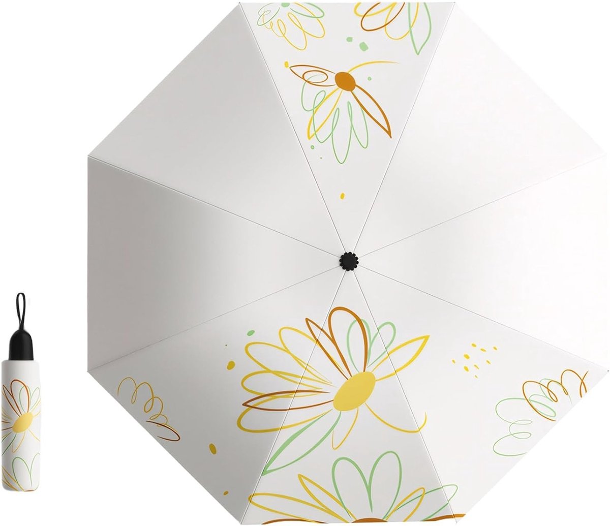 Reisparaplu met UPF 50+ UV-bescherming, lichtgewicht en waterdicht, ideaal voor wandelen en reizen met bloemenprint en elegante uitstraling voor dames