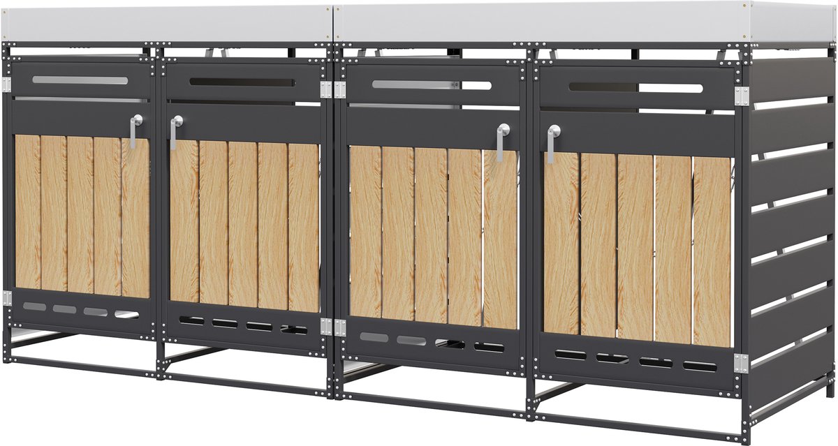 YYchan Kliko Ombouwkast 4-delig - Inclusief Bloembak - Verzinkt Staal met Houtlook - Containerombouw Metalen - Weersbestendig & Afsluitbaar
