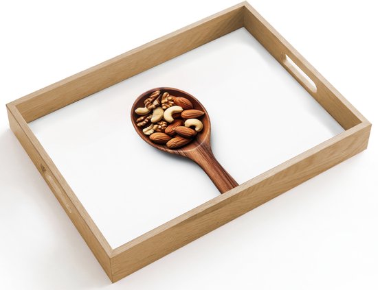 Foto: Dienblad hout 40x30 cm schootdienblad noten wit hout borrelplank rechthoek plateau dienbladen