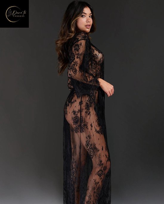 Foto: Luxe erotische kimono dames sexy lingerie lingerie erotisch zwart transparante kant kimono verleidelijke lingerie ochtendjas high end chique clubwear satijn strikceintuur elegante nachtkleding dare to undress s m l xl xxl