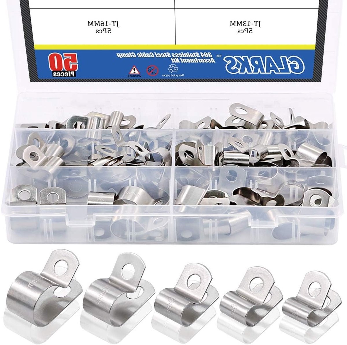 Complete Set van 50 Stuks RVS Kabelklemmen voor Elektrische Toepassingen - Diverse Maten 1/4'' tot 5/8''