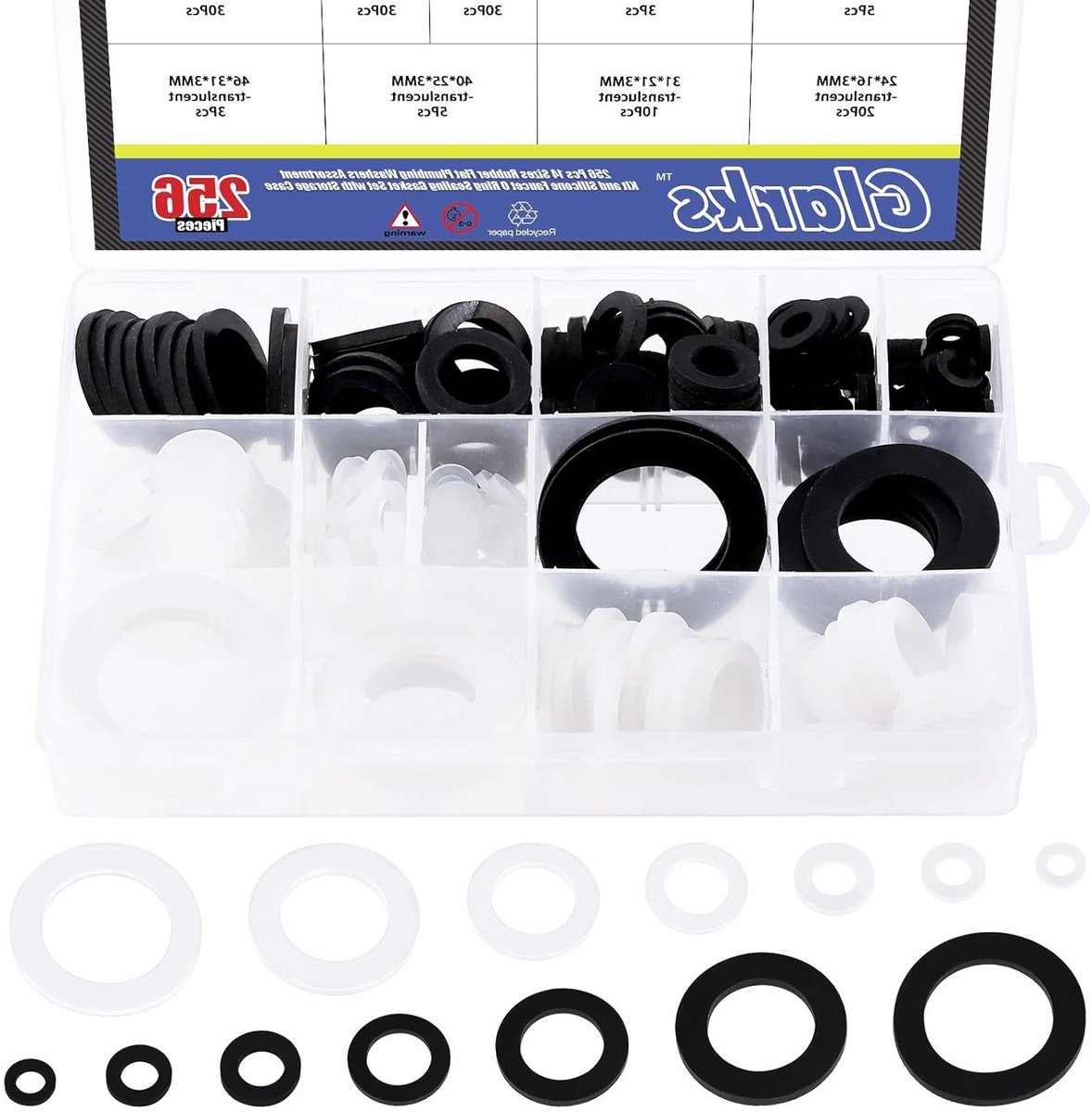 256 Stuks Sanitaire Rubber Washers en Siliconen O-Ringen Assortiment Kit voor Kranen, Tuinslangen en Douchekoppen
