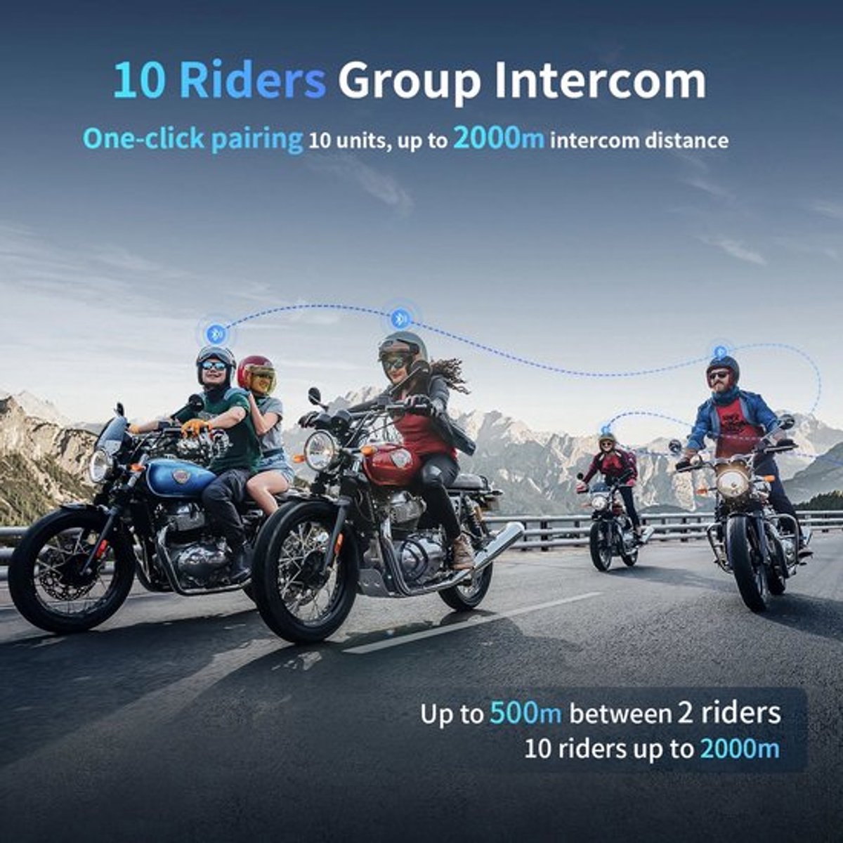Motorfietsintercom - Motorfietshelm - Bluetooth - Headsets - Handsfree - Communicator - Intercom - 2000M Koppelbaar tot 6 Bestuurders - Bluetooth Helm Headset - Communicator BT Interphone