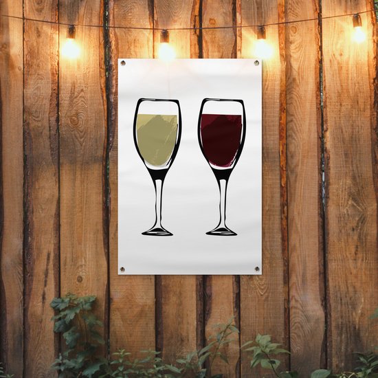 Illustration de verres à vin avec du vin rouge et blanc 60x90 cm