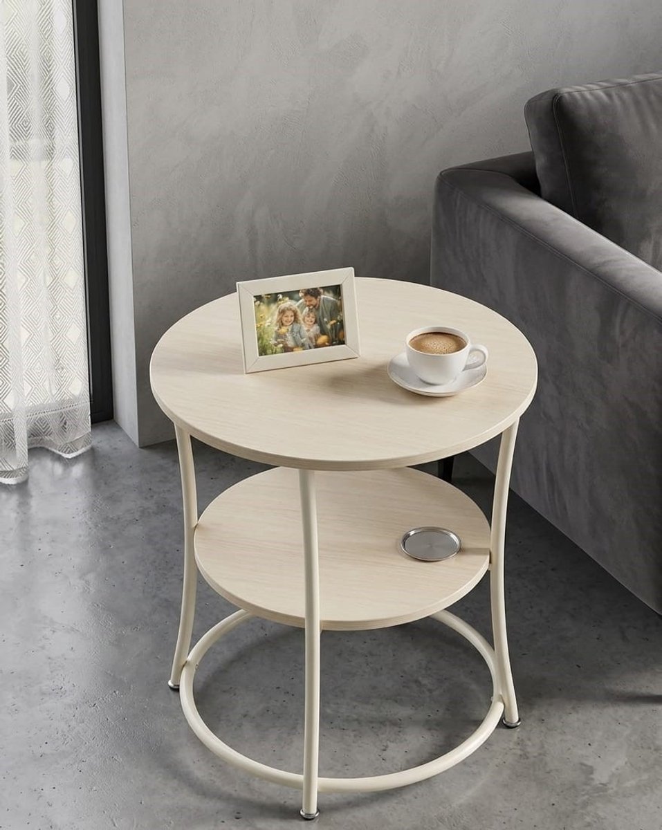 Ronde 2-Laags Bijzettafel / Salontafel - / Salontafel Industriële Nachtkastje Tafeltje - Medahomestore