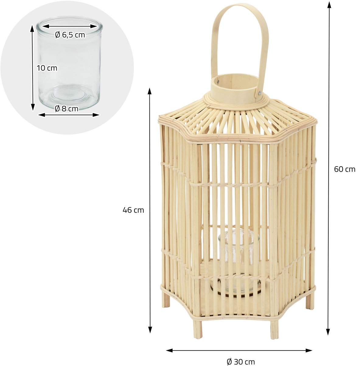 ECD Germany bamboe lantaarn, decoratieve houten windlicht serie, grote kaarsenhouder van 60 cm hoog, luxe houtlook met glas en handvat, sfeervolle boho tuinlantaarn gevlochten stijl, moderne decoratie voor binnen buiten balkon terras en woonkamer — cadeau in Wonen & Interieur - foto 8