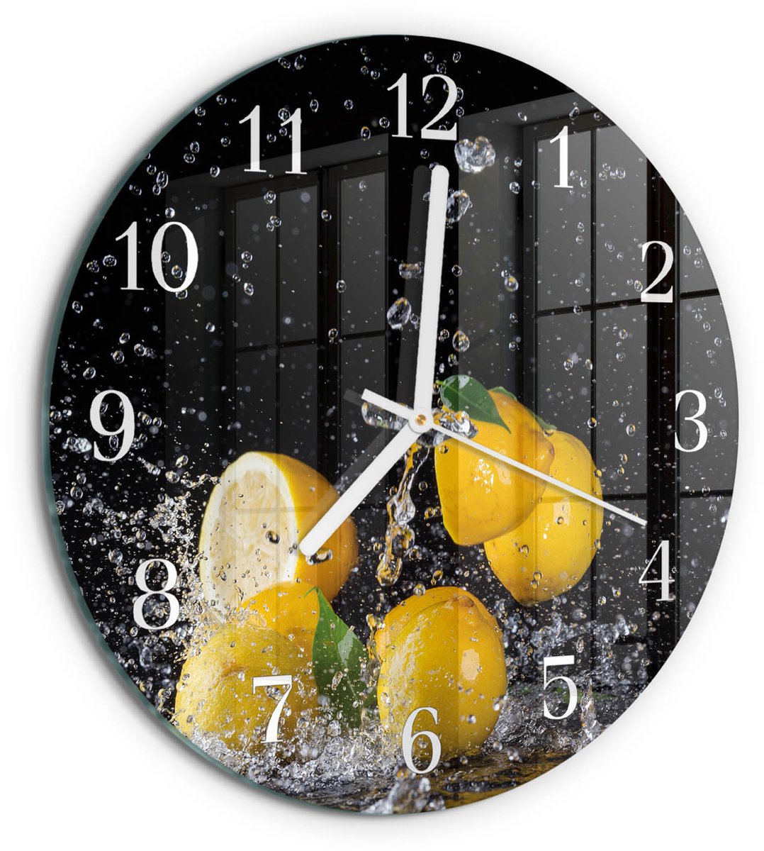 TULUP Wandklok - Citroenen Glazen Klok Met Print - 30fi cm - Geel Moderne Glazen Wandklok - Witte Handen - Ronde Wandklok - Wandklok Glas Met Motief - Decoratieve Glazen Klok Geel - Citroenen