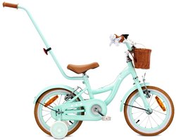 Sun Baby Kinderfiets 14 Inch FLOWER BIKE Retro, Fiets voor Meisje 3-5 Jaar, Max 50 kg - V-brakes, zijwielen, bel, reflectoren, stalen frame, verstelbaar - Mint