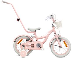 Sun Baby Kinderfiets 14 Inch FLOWER BIKE Retro, Fiets voor Meisje 3-5 Jaar, Max 50 kg - V-brakes, zijwielen, bel, reflectoren, stalen frame, verstelbaar - Roze
