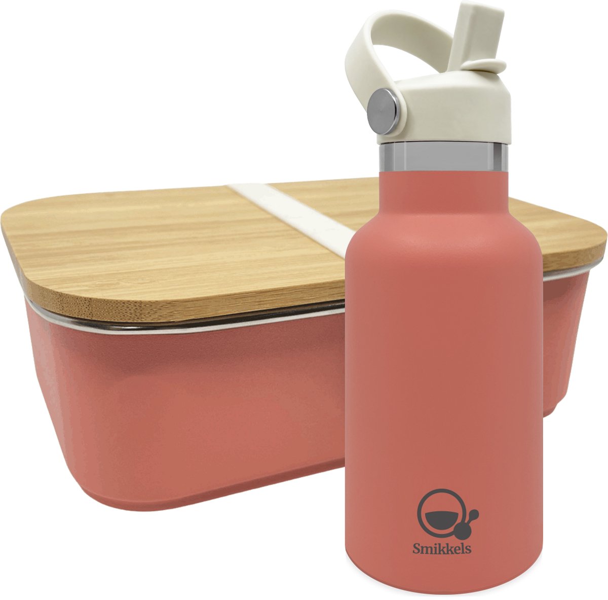 Smikkels - Lunchset RVS lunchbox met thermos drinkfles - Roze - Schoolset kinderen - Thermosfles met vernieuwde rietjesdop - broodtrommel