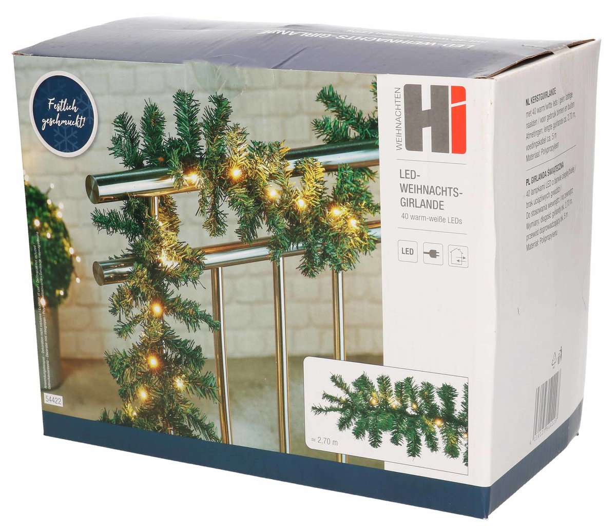 HI Dennen guirlande - groen - met verlichting - 270 x 20 cm - dennenslinger - kerstslinger - versiering