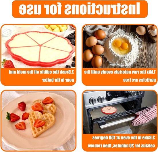 Hartvormige siliconen wafelvorm voor het maken van wafels en muffins, 2-delige set, eenvoudig in gebruik, perfect voor airfryer en bakplezier — afbeelding 4