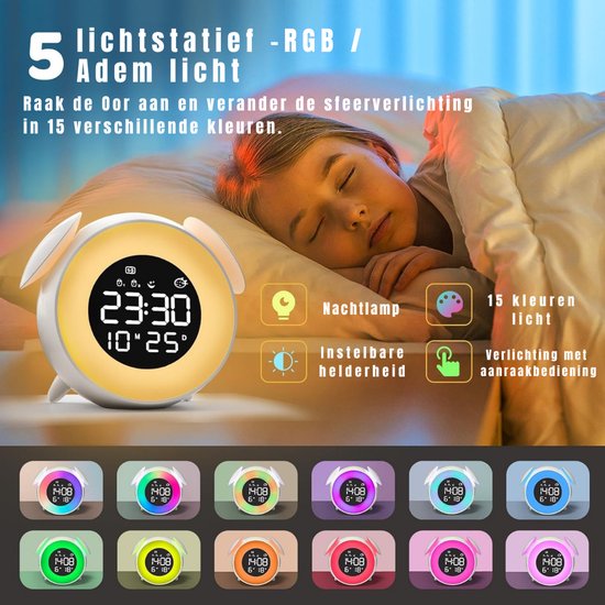 YOR® Slaaptrainer Kinderen - Slaaptrainer - Kinderwekker - Digitaal - 15 Kleuren- Wit- 13cm x 4cm x 15cm van Merkloos — afbeelding 3