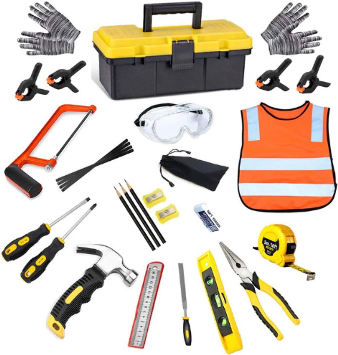 Kids Real Tools Set, Houtbewerking Tool Set, 30 STKS Builder Kinderen Real Hand Tools Kit Bouw Leren, Thuis DIY Play voor Jongens & Meisjes Beginner Learning Gift, Kom met Tool Box