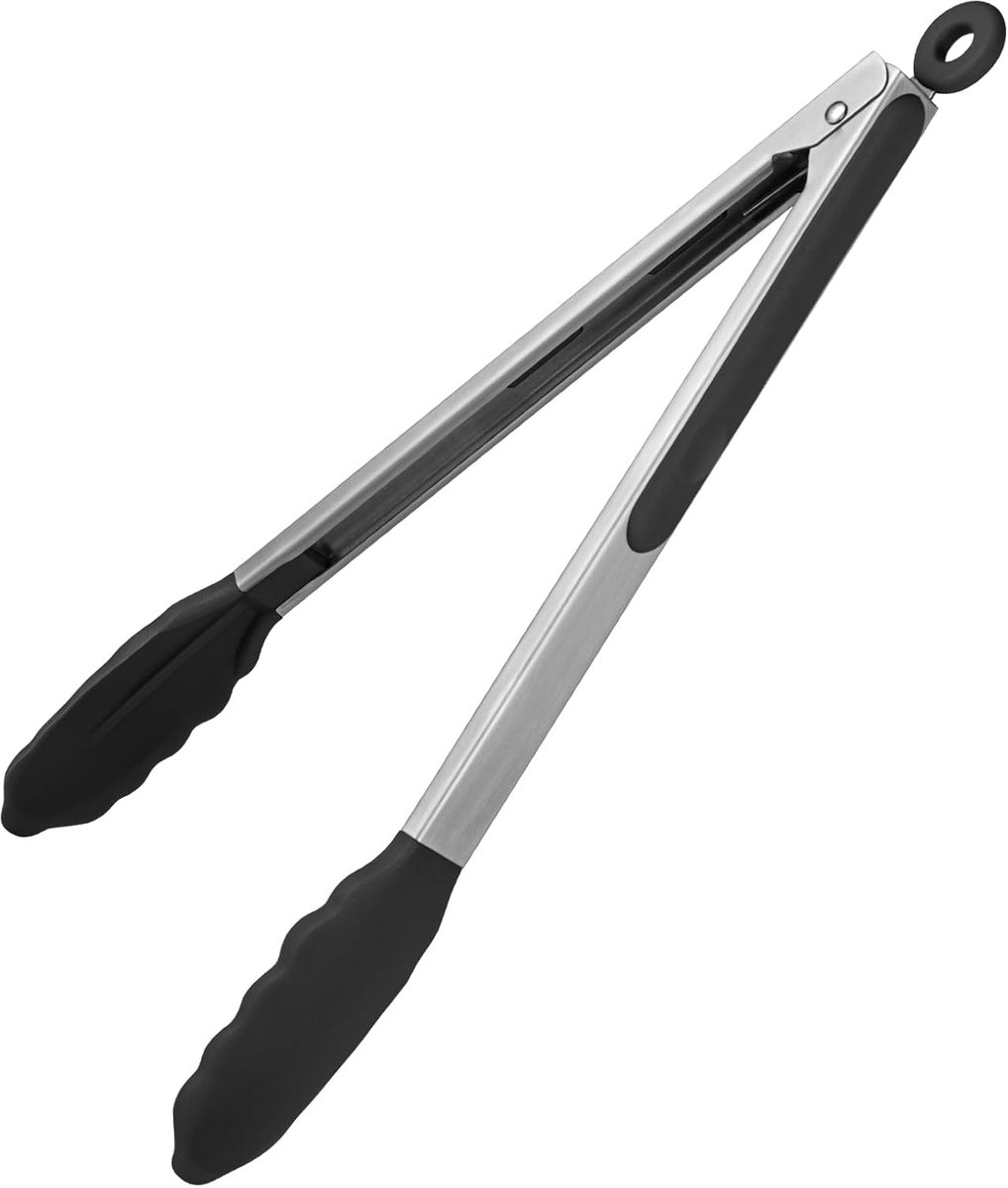 30 cm siliconen keukentang 315 °C hittebestendige kooktang met stevig verzegelde rubberen anti-aanbakpunten en siliconen gecoate stalen handgreep & gladde vergrendeling voor het serveren van