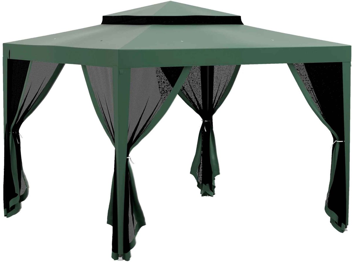 CORE Tuintent 3x3m - Overkapping - Paviljoen - Partytent/feesttent - vierzijdig - Met dubbel dak - 297x297x268 - Groen