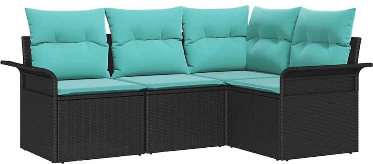 vidaXL - Tuinbank - Set - met - kussen - Zwart - poly - rattan