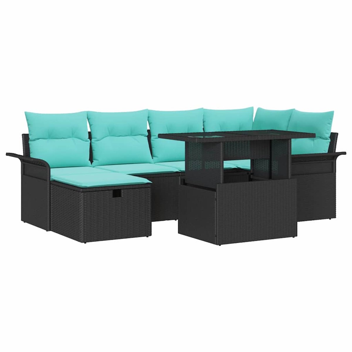 vidaXL - Tuinbank - Set - met - kussen - met - opslag - 7 - pcs - Zwart - Poly - rattan