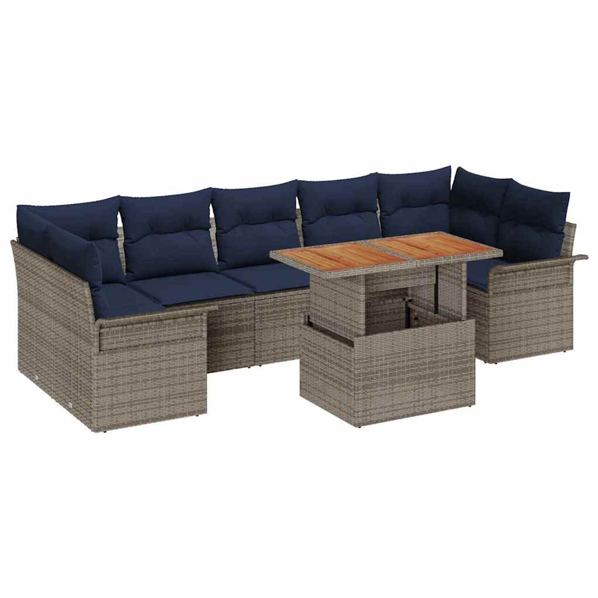 vidaXL - Tuinbank - Set - met - opslag - 8 - pcs - Grijs - Poly - rattan