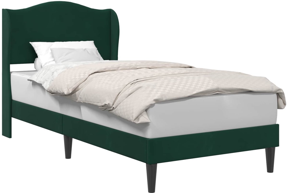 vidaXL - Bedframe - met - hoofdeinde - Donkergroen - 80 - x - 200 - cm - Fluweel