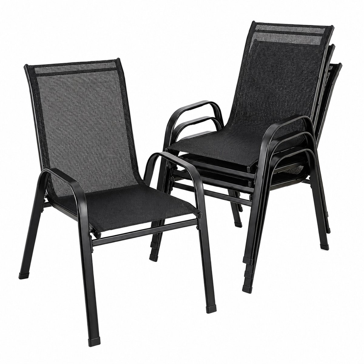 Sello! set van 4 tuinstoelen– stapelbaar – weersbestendig – onderhoudsvriendelijk – antislip dopjes – stalen constructie – zwart