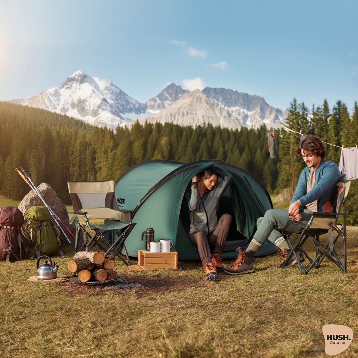 HUSH Outdoor campingtent 1 tot 2 personen groen thumbnail 5