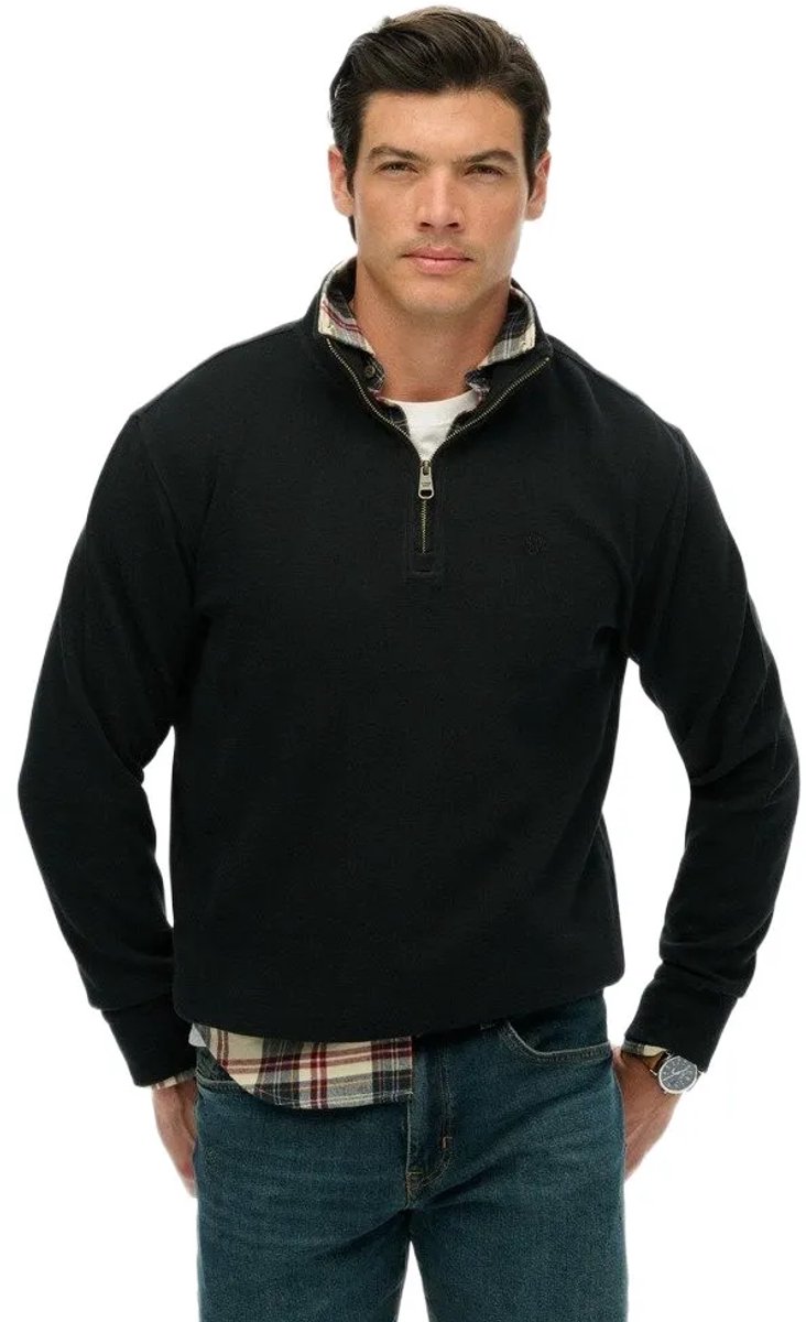 Superdry Rib Half Rits Trui L Man Zwart