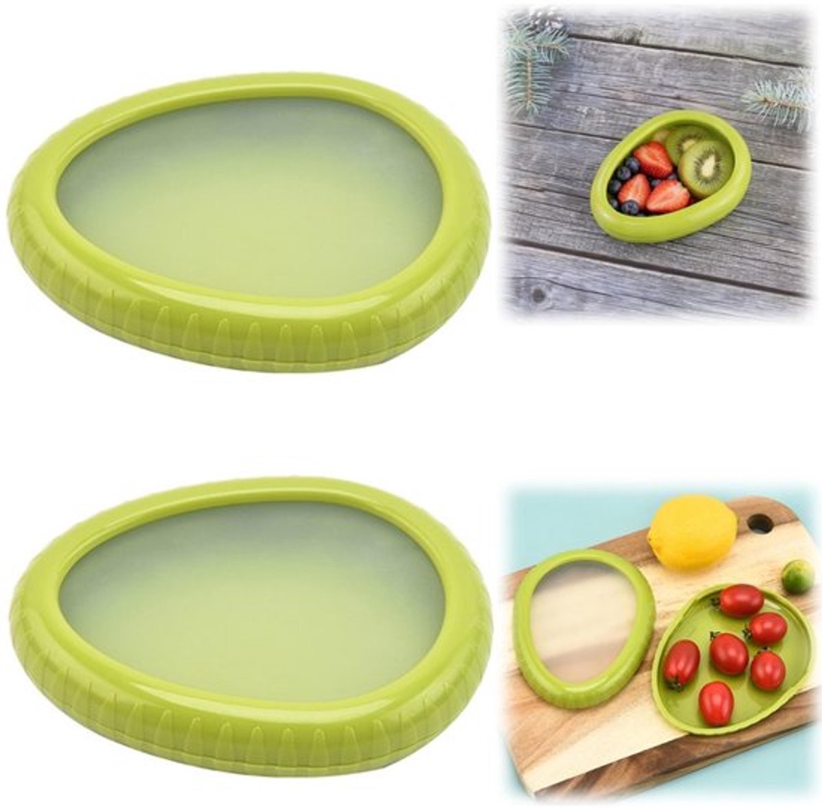 REWYTAZ-2 stuks opbergdozen - voedsel bewaarcontainers - diepvriesdozen - groente en fruit bewaardozen -Siliconen- geschikt voor uien, avocado's, tomaten, kaas, groenten, citroenen (14*10,8 cm - groen)