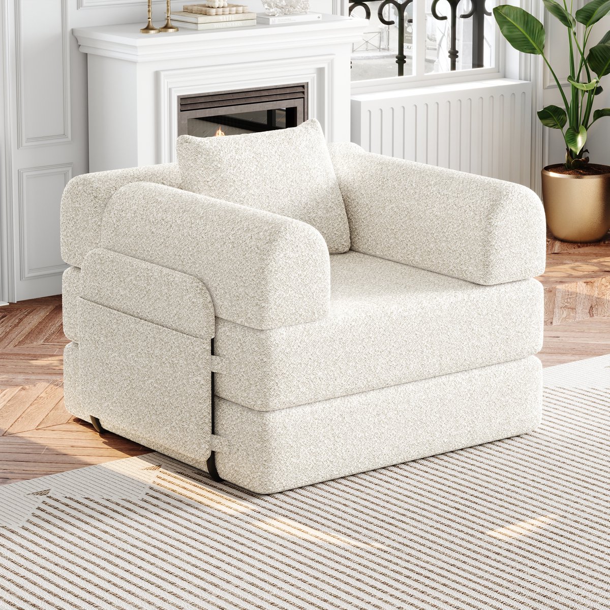 REDOM Slaapbank - 2-In-1 Met Opbergvak In Armleuning - Modulair - Chenille - Beige - 94x91