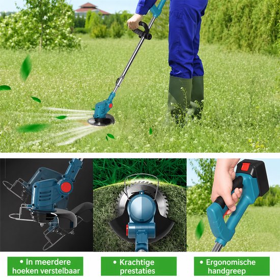Accu grastrimmer, 21V accu en lader, accu onkruidwacker, 180° trimhoek, telescoopsteel & extra handgreep — afbeelding 5