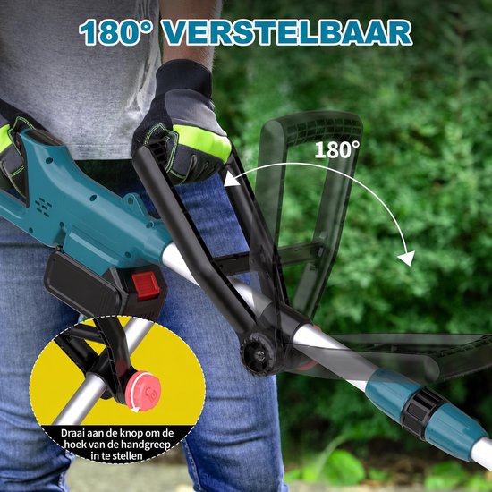 Traumheim Accu Grastrimmer - 750W Accu Grasmaaier met 2x 4.0Ah Accu's & Lader - Onkruidwieder & Voegenborstel - 90° Draaibare Kop - 23CM Snijbreedte - Elektrische Grastrimmer
