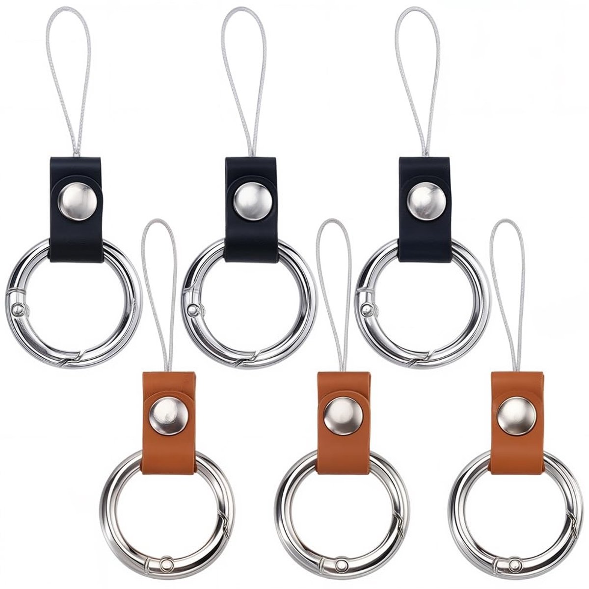 Dailygoods - 6 Stuks Echt Lederen Telefoon Vinger Ring Sleutelhanger