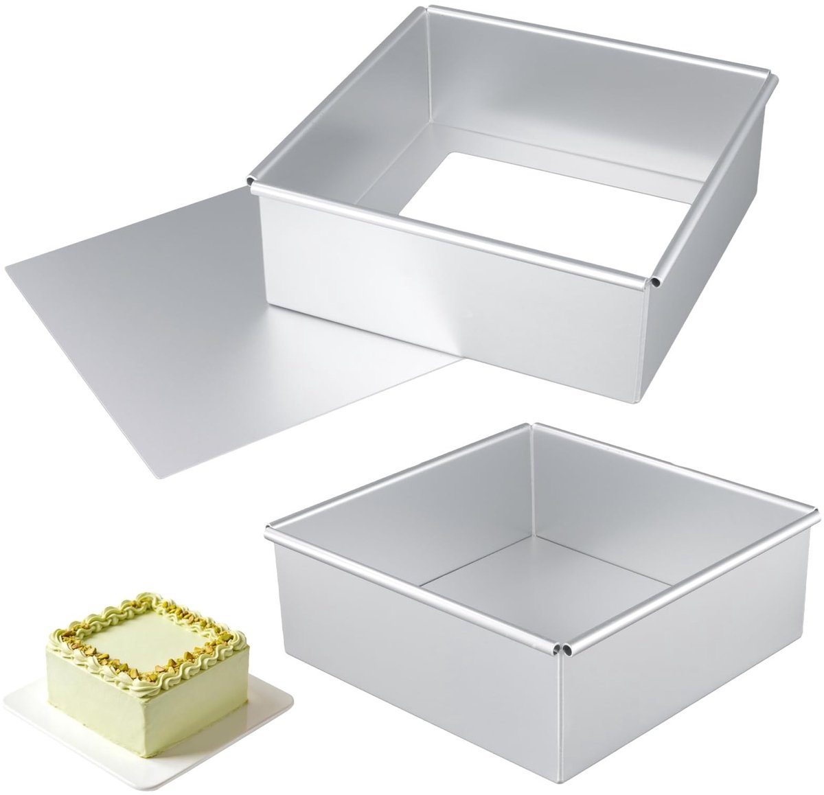 Dailygoods - Set van 2 Vierkante Taartvormen van Aluminium met Afneembare Bodem
