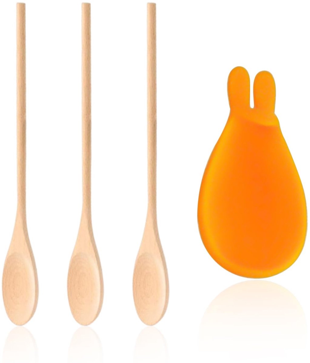 Dailygoods - Set van 3 Houten Keukenlepels met Silicone Eetlepelpad