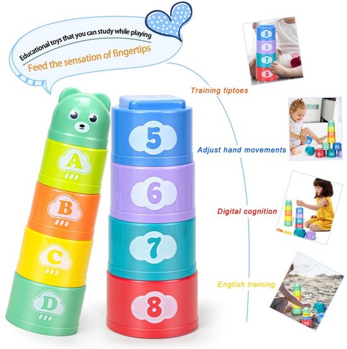 Stapelbekers baby vanaf 1 jaar - 9-delige stapeltoren voor baby's - Stapelbekers van 6 9 12 maanden - Bad- en zandspeelgoed voor binnen en buiten - Cadeau voor kinderen 1-6 jaar