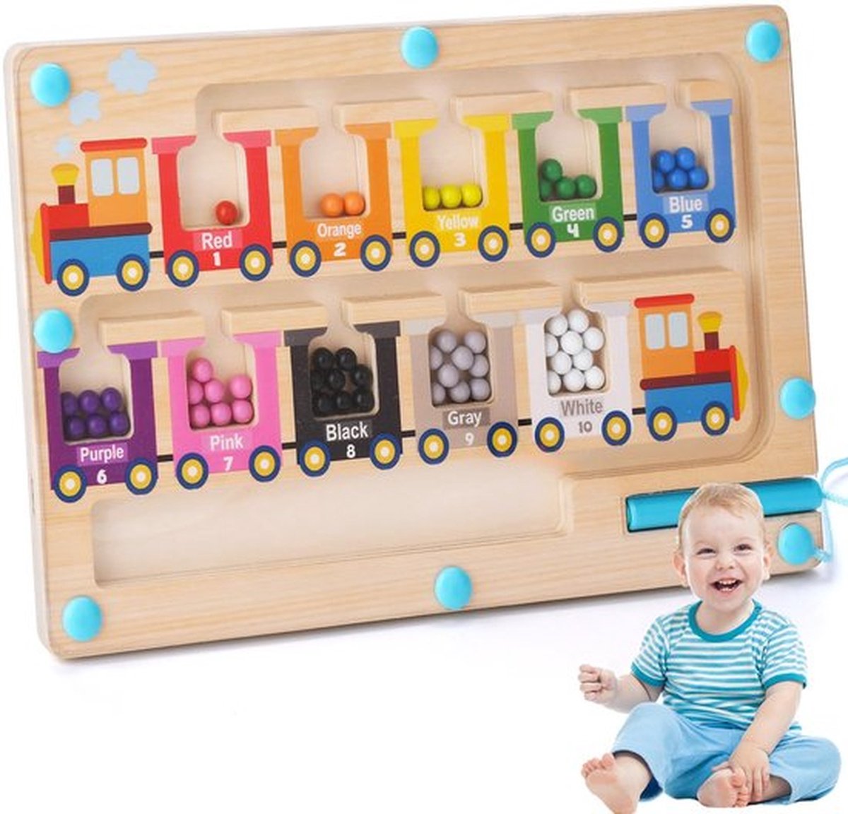 Montessori magnetisch spel - houten doolhofspeelgoed - voor fijne motoriek en het leren van kleuren en cijfers - educatief cadeau voor jongens en meisjes