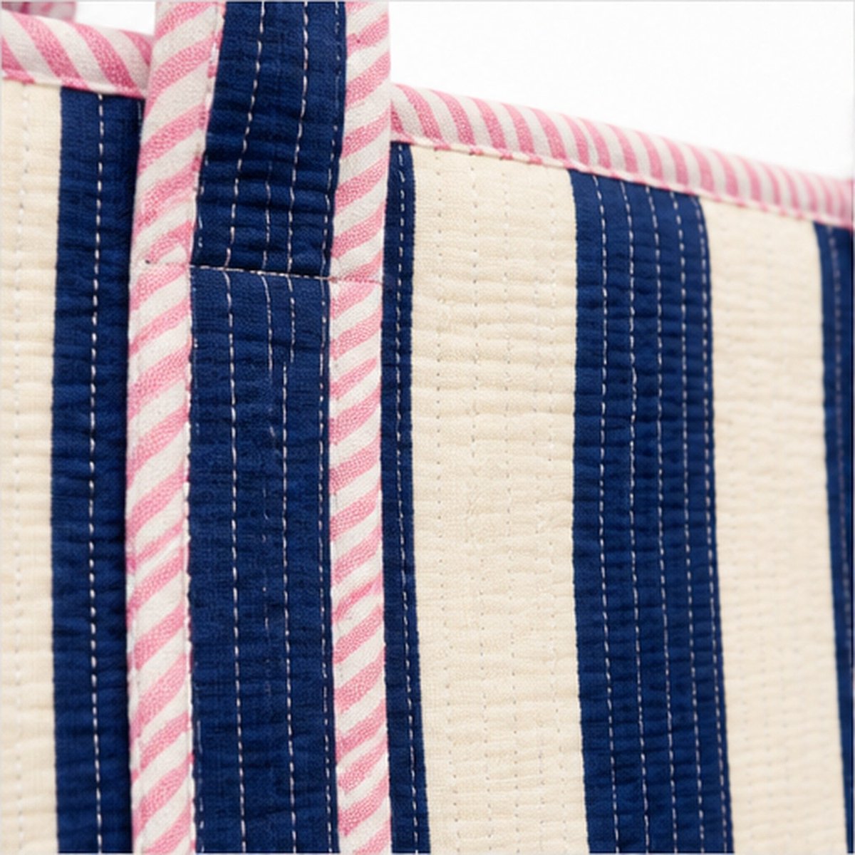 HS Stoffen Tas - Meerdere Prints - Cream Navy Striped - Maat One Size
