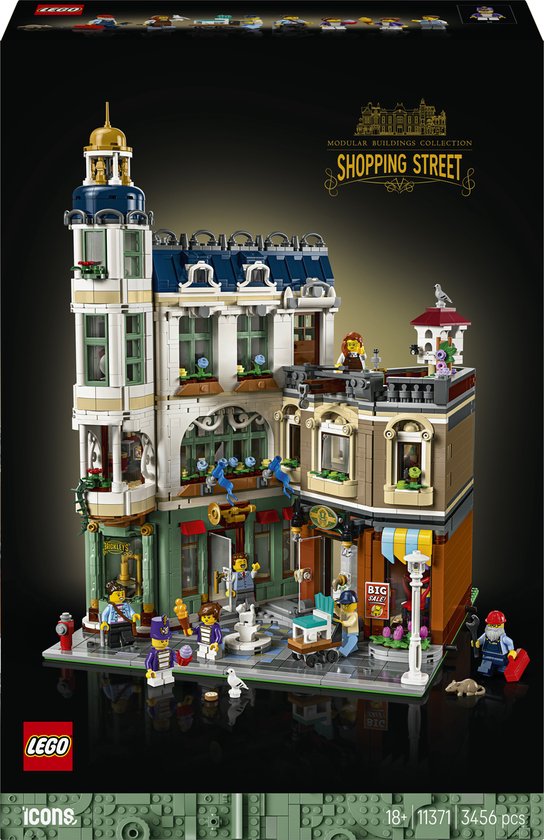 Lego Icons Winkelstraat set: gedetailleerd model van gebouwen en figuren